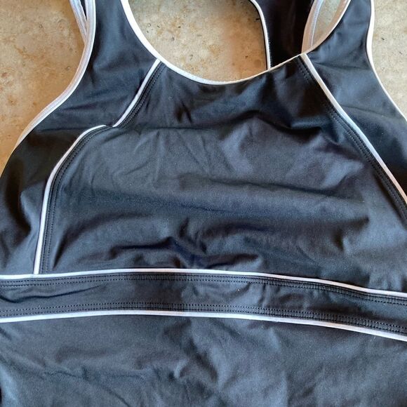 Land’s End shelf bra high neck one piece swimsuit black white piping trim 10 - Picture 6 of 6